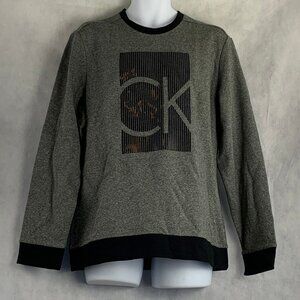 Calvin Klein Men's Chest Logo Pullover Fleece Sweatshirt, Gray Black, Large